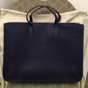 Loewe dark blue scratch resist leather briefcase
